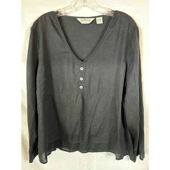 Orvis Hemp Tencel Blend Black Long Sleeve Shirt Linen Like Breathable Large EUC - Picture 1 of 7